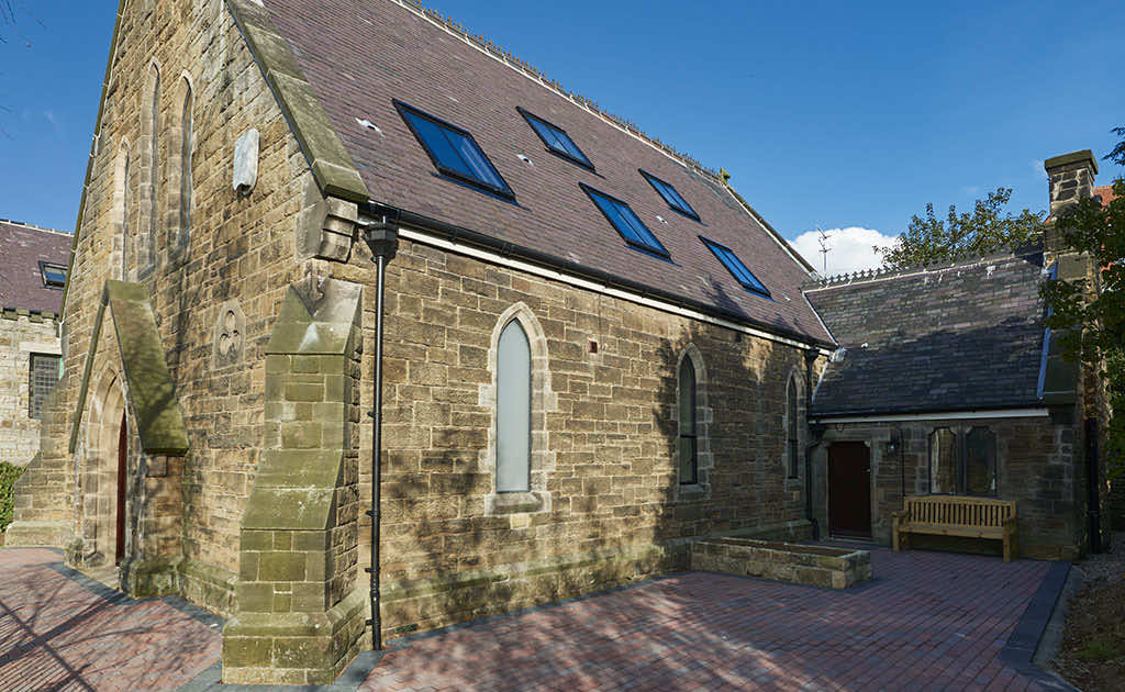 Courtyard outside a converted chapel cottage in the North York Moors